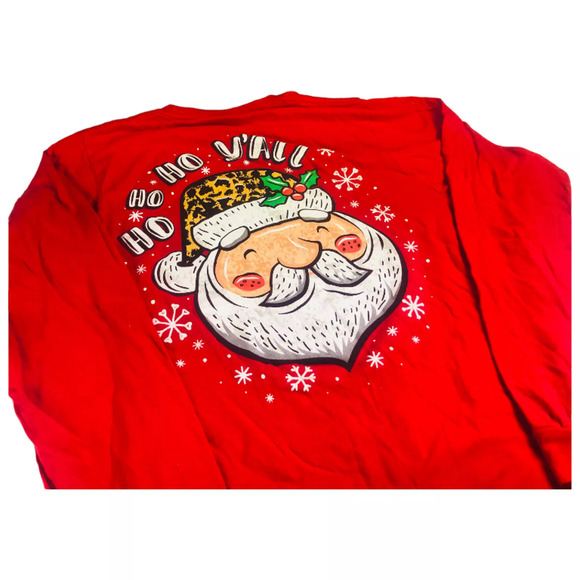 Southern Y'all Christmas in the South Red Santa Long Sleeve T Shirt Medium - Picture 1 of 4